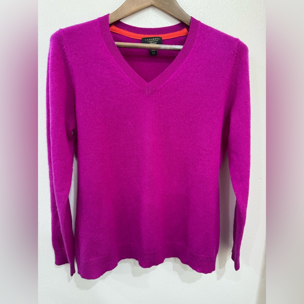 100% Cashmere Hot Pink V-Neck Sweater | Charter Club Luxury
